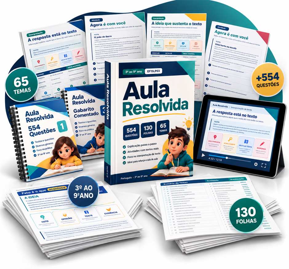 Aula Resolvida — Português: o material completo em folhas A4 prontas para imprimir